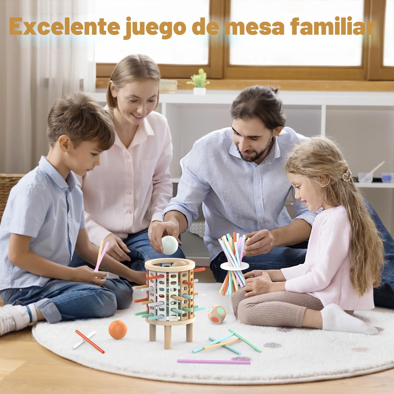 Montessori Juguetes con 28 Palitos de Coloridos Juegos de Mesa Niños Niñas 3 4 5 6 7 8 9 10 11 12 Años Regalo, Juego Educativo Familiar para Cognición y Habilidades Motoras Finas Torre de Madera