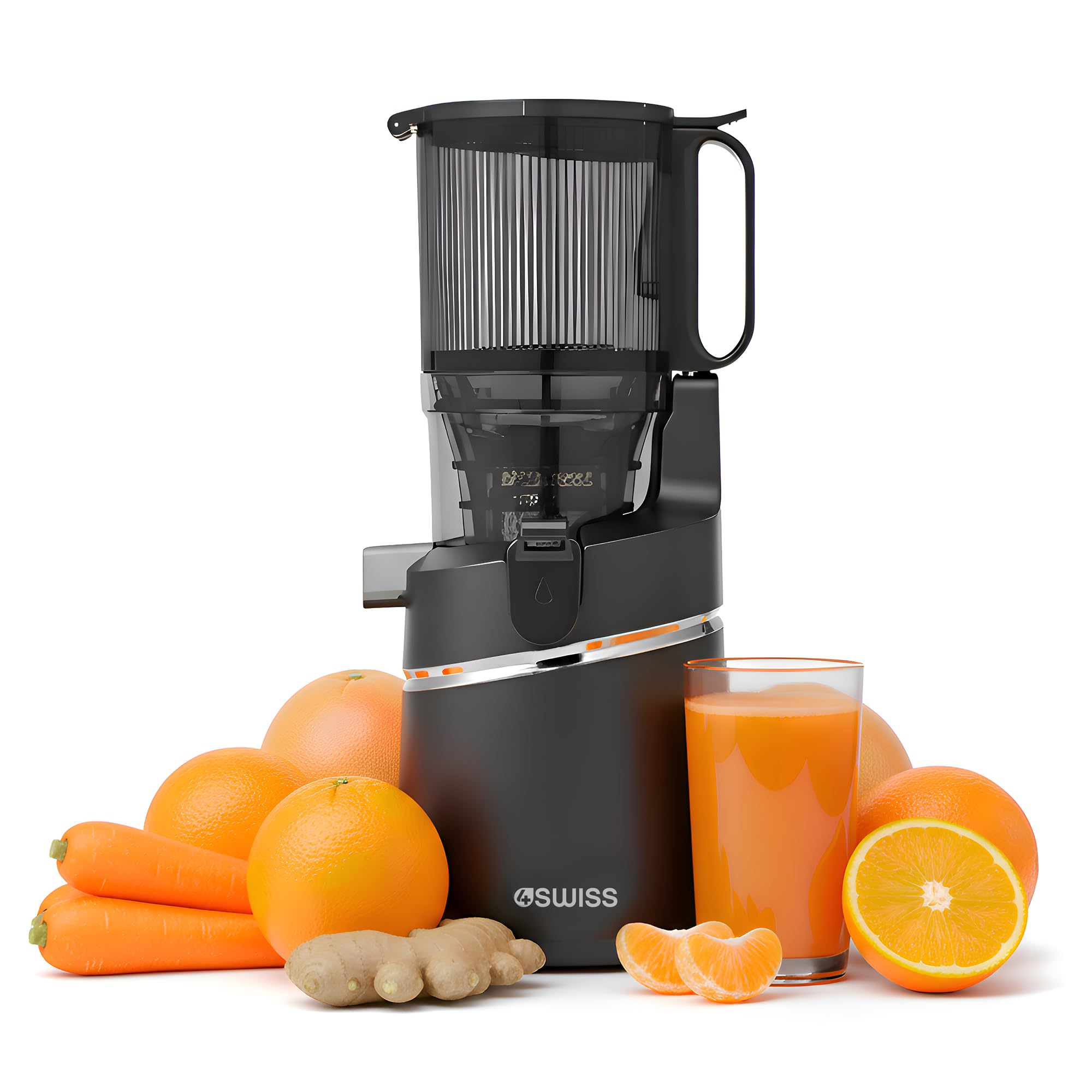 4SWISS Centrifugeuse Extracteur de Jus de Fruits et Légumes de 135 mm, Masticating Juicer Machine 0,5L, Extracteur Jus à 37 tr/min pour la Conservation des Nutriments, Facile à Nettoyer (WB025)