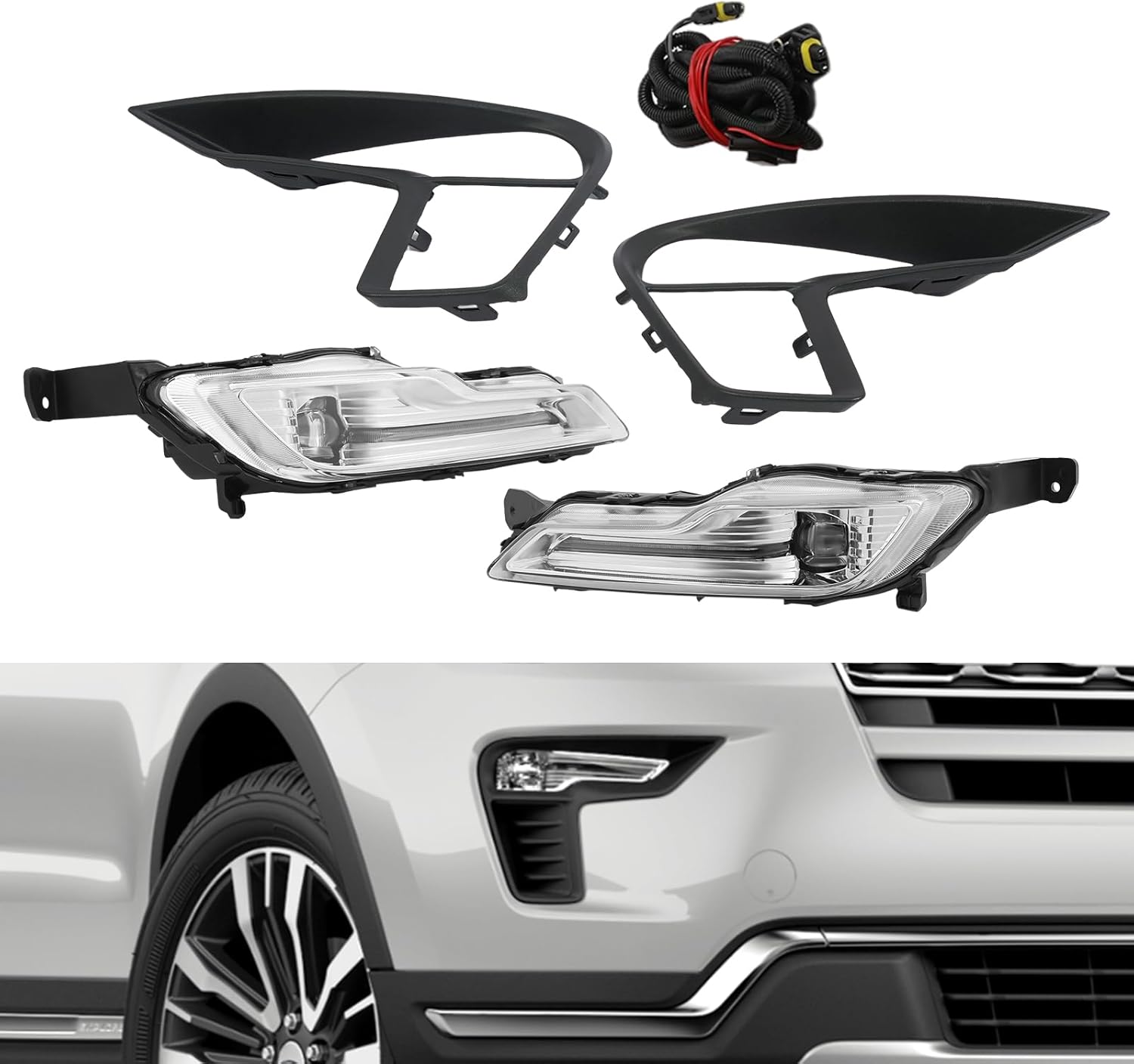 Fog Light Kit for 2018 2019 Ford Explorer, 1Pair Clear LED Fog Light w/Switch & Lamp Frames & Wire Harness Accessories