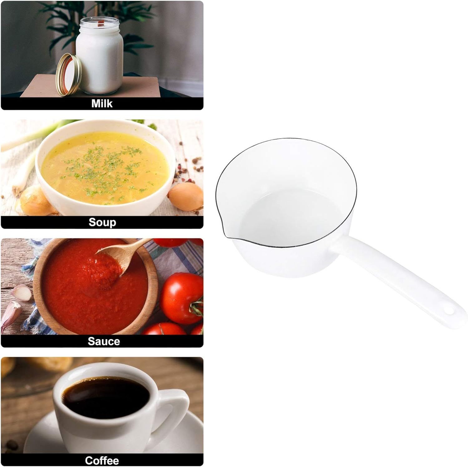 Enamel, Enamel Sauce Pan Ceramic Noodle Pot Butter Warmer Pot Milk Boiling Pan Warmer Enamelware with Handle White