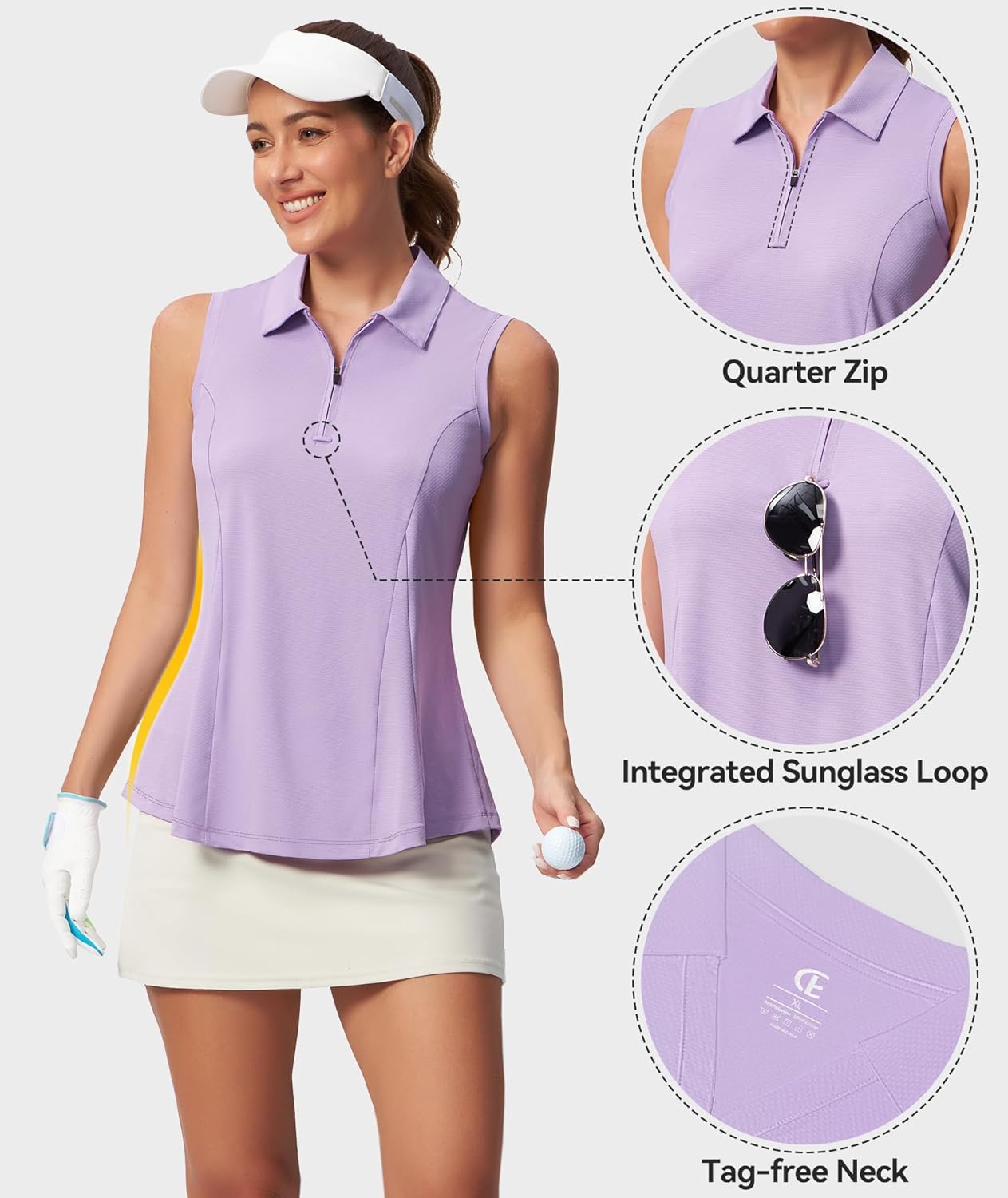 Casei Women's Sleeveless Golf Polo Shirt with Sunglass Loop, UPF 50+ Quick Dry Tennis Pickleball No-Tuck Peplum Top 1/4 Zip - Image 5