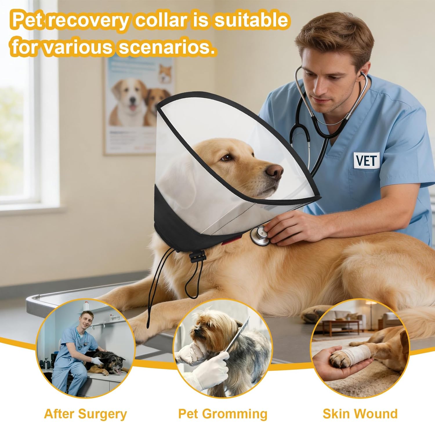 Plastic Dog Recovery Cone Collar, Soft Comfortable Breathable Post-Surgery Pet Cone, Escape-Proof & Easy Clean, Prevents Licking Wounds, Waterproof & Adjustable XL (Neck 17.3"-21.2")