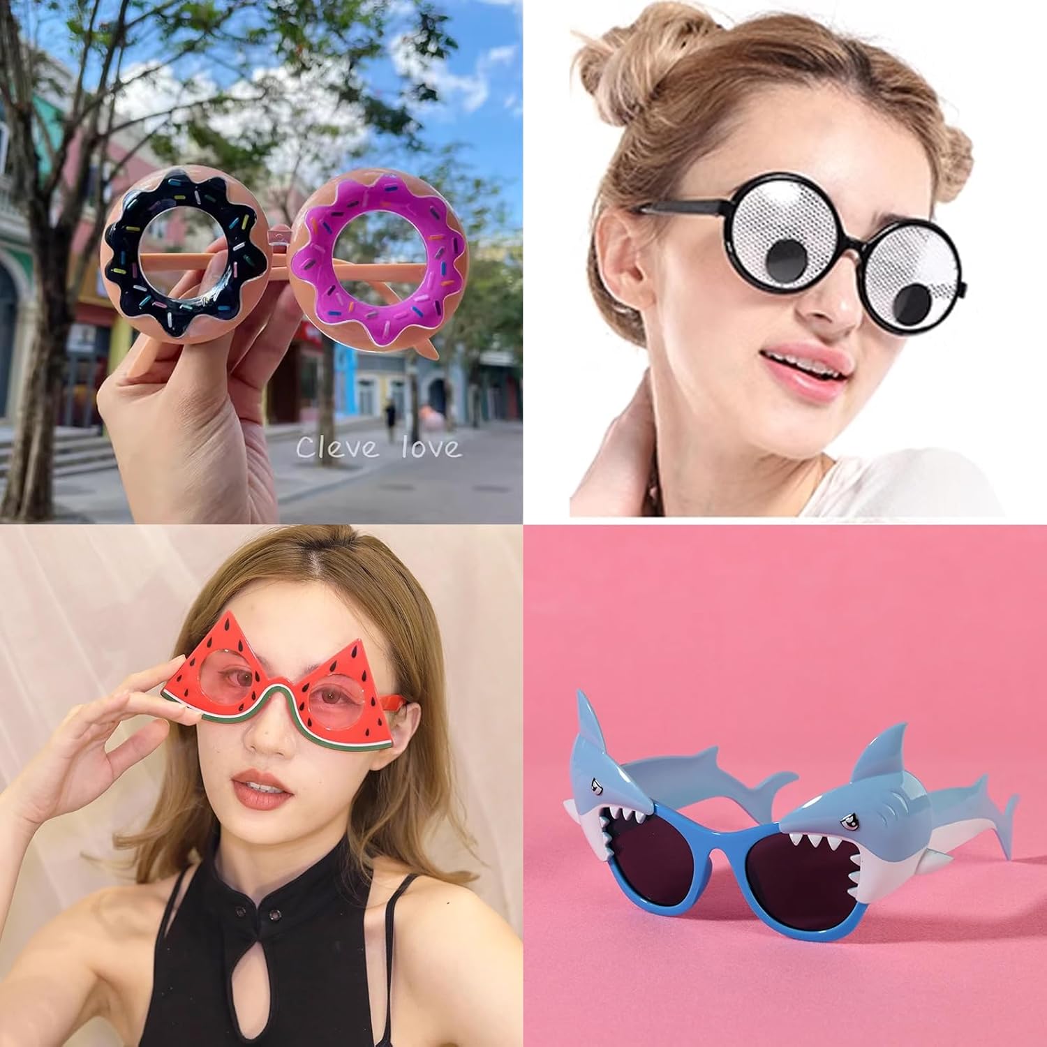 8 Pairs Funny Party Glasses Fancy Party Supplies Decoration Shark/Watermelon/Donuts/Dollars Funny Glasses, Novelty Party Bag Filler Fancy Dress Favors Creative Summer Beach Party Photo Booth Props