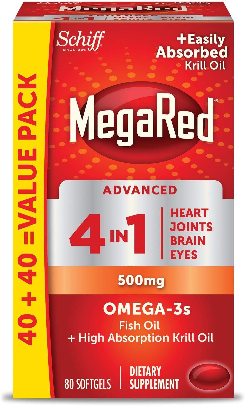MegaRed Advanced 4 in 1 Omega3 Fish Oil + Krill Oil, 80