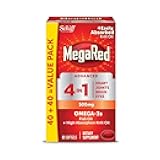 MegaRed Advanced 4-in-1 2X Concentrated 500mg Omega-3 Fish Oil & Antarctic Krill Oil with Fatty Acid, EPA/DHA Supports Heart, Brain, Joints, Eye Health 80 Count Softgels (2 Pack)