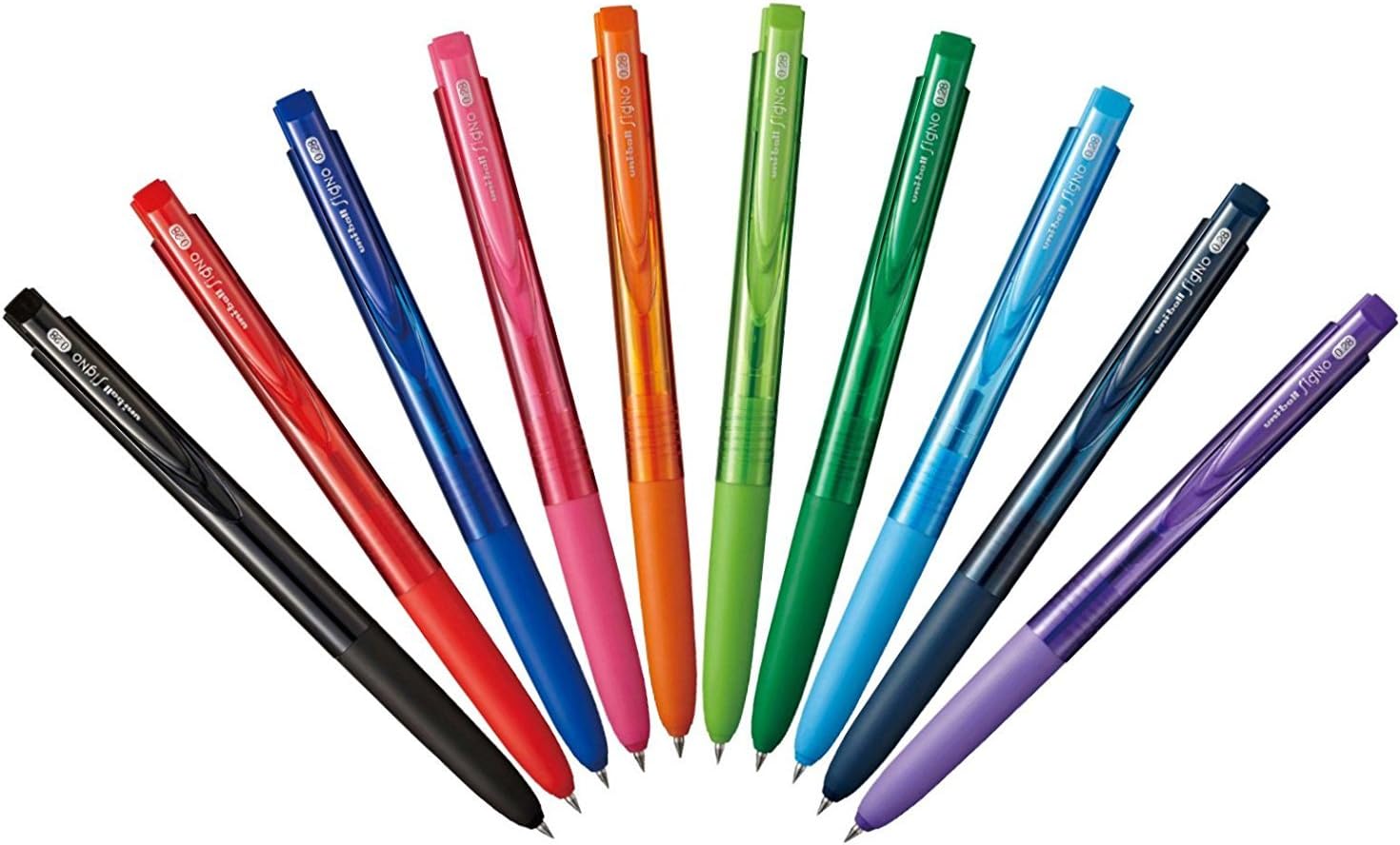 Signo RT1 Retractable Gel Ink Pen, Ultra Micro Point 0.28mm, Rubber Grip, UMN-155-28, 10 Color Value Set