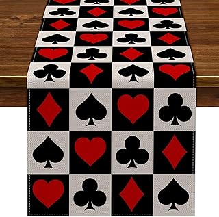 Nepnuser Linen Casino Table Runner 90 Inches Long Casino Night Party Decorations Las Vegas Theme Casino Party Supply Dining Room Kitchen Home Decor