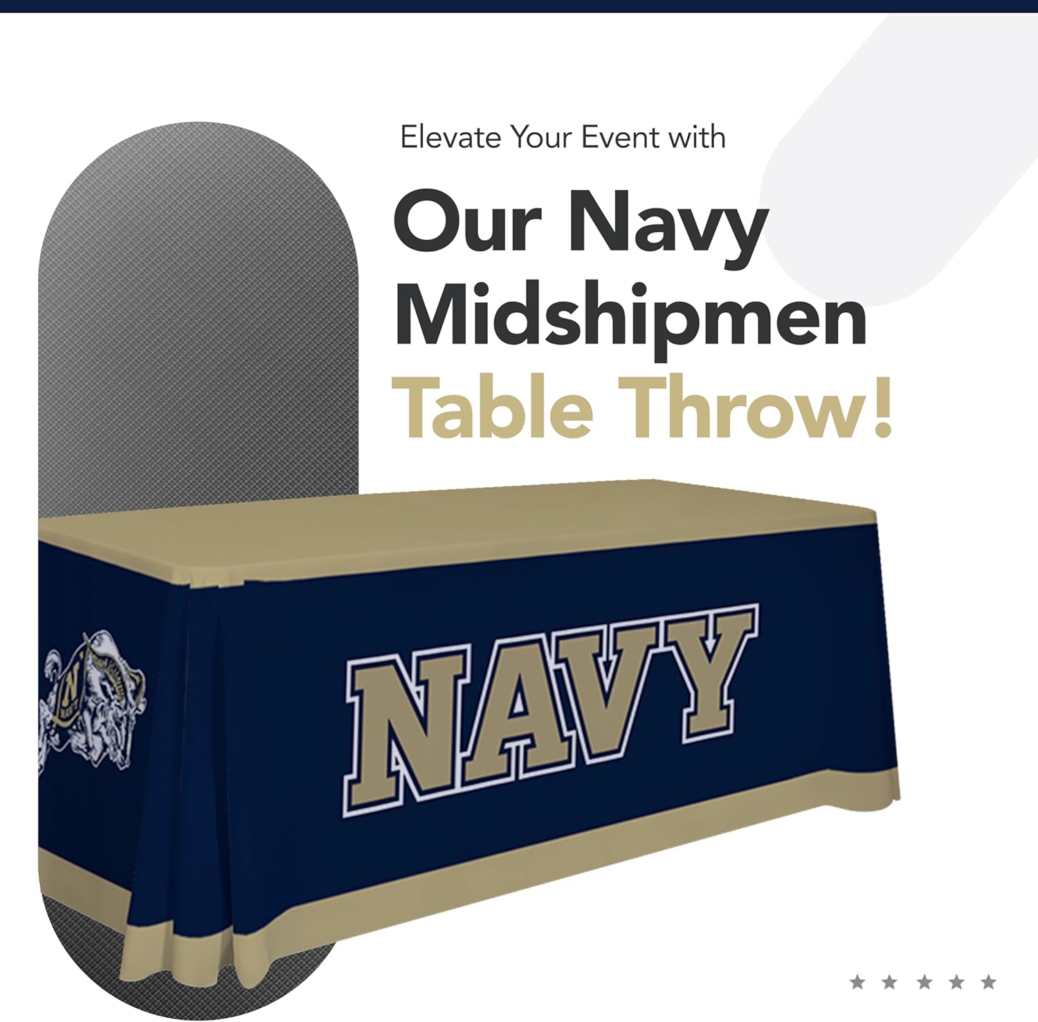Navy Midshipmen College Sports Printed Table Throw - NCAA Licensed - Polyester - School Tablecloth (6' Draped) (Gold, Navy Blue)