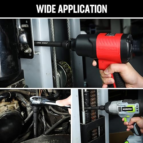 Miniatura 7 de WORKPRO Juegos de barras de extensión de impacto de 12 pulgada, 3 piezas de 3, 6, 8 pulgadas, extensión de zócalo de acero CR-MO endurecido y