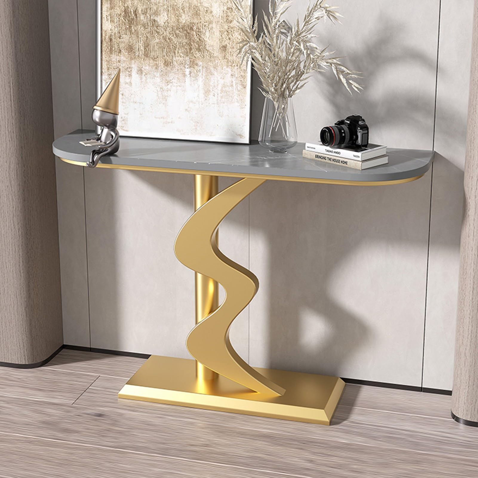 Consolle per ingresso, Tavolino d'ingresso stretto, Tavolini d'appoggio, Consolle stretta con struttura in metallo, Tavolino d'ingresso rustico per corridoio, Soggiorno (L, 100 cm/39,4 pollici)