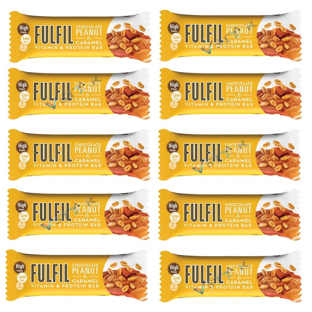 Fulfil Peanut Butter,Salted Caramel,Peanut & Caramel Flavour Vitamin & High Protein,Low Sugar Chocolate Bar 40g (Pack of 10, Peanut & Caramel Flavour)