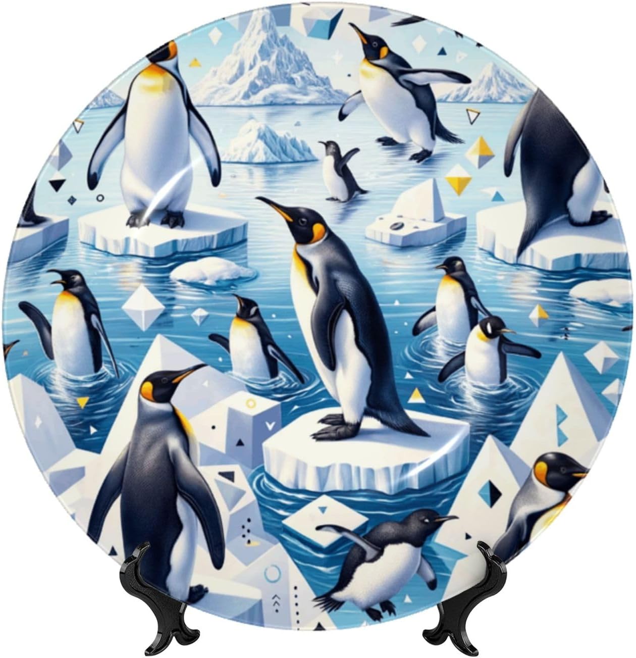 Penguins-Nice-Time 10 Inch Decorative Plate With Stand, Elegant Display Wall Plate For Home Decor