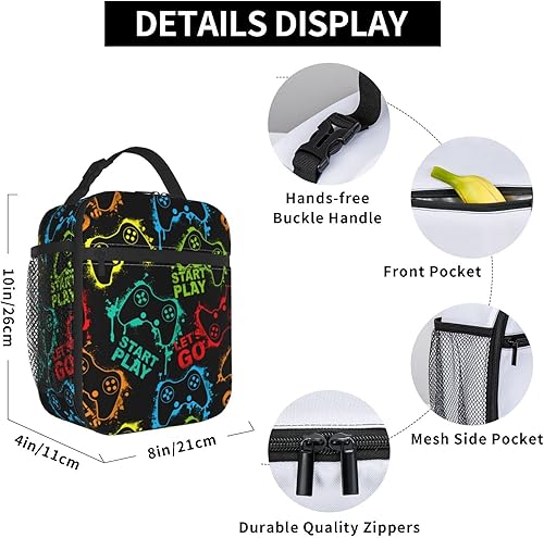 Miniatura 6 de Coloridas siluetas juego joystick bolsa de almuerzo aislada portátil reutilizable con cremallera para mujeres hombres picnic playa