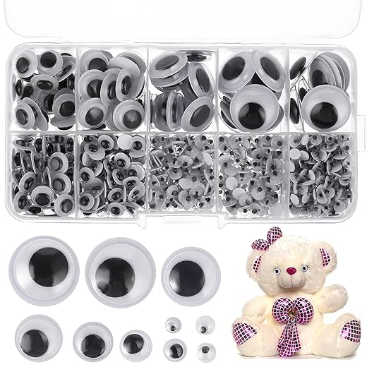 Aster 750 Stück Wackelaugen Selbstklebend, 4–18 mm 8 Größen Kunststoff Puppe Augen, Wiggle Googly Eyes Kulleraugen zum Basteln, Glubschaugen für DIY Handwerk Dekoration (4/5/6/8/10/12/15/18 mm)