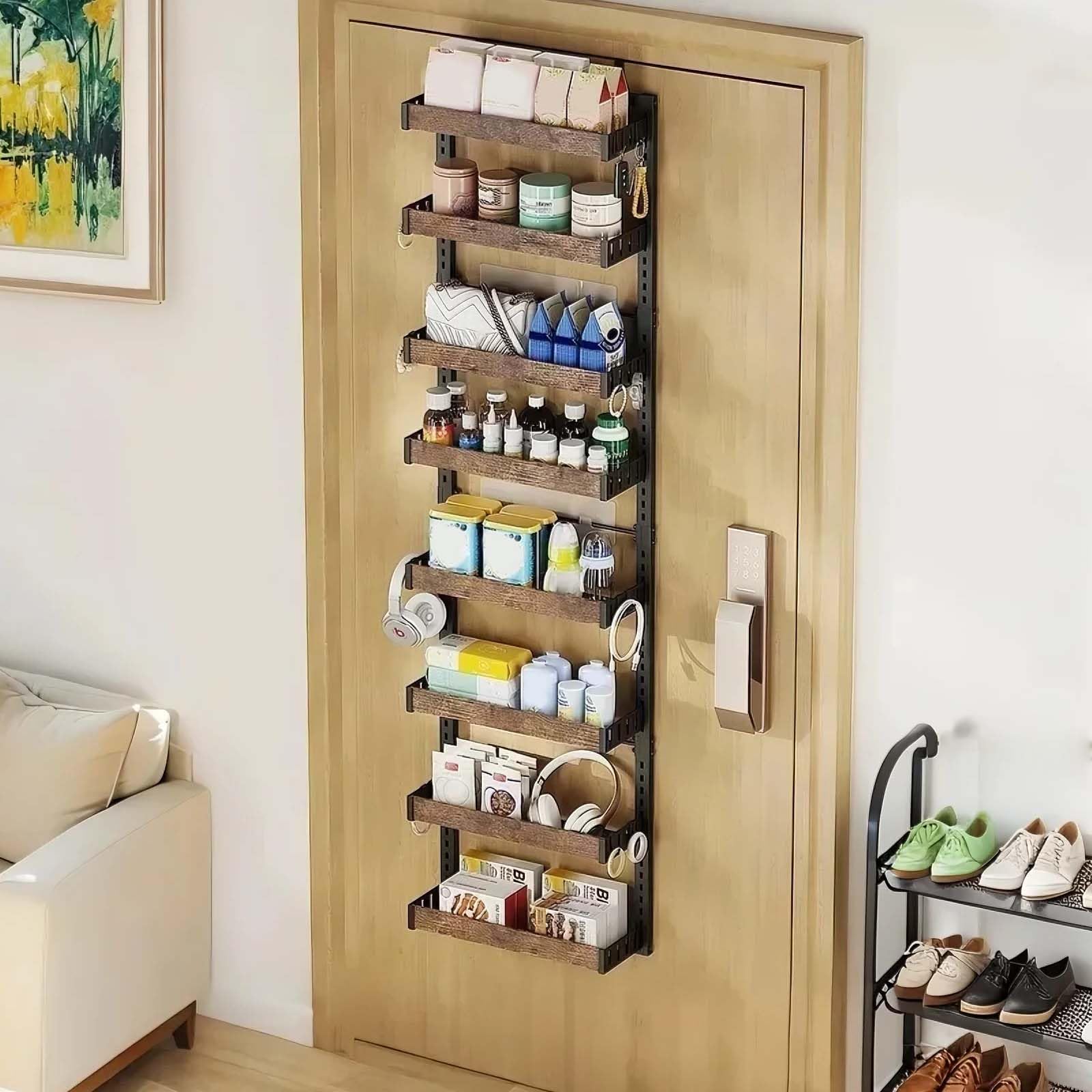 Garvee Estante Organizador metálico 8 Niveles para Puerta – Cestas Ajustables y Colgantes, Altura Regulable, sin Taladro – Ideal para Cocina, despensa, Armario y baño – Instalación fácil – Color