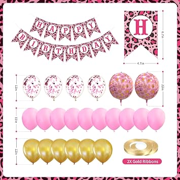 25 pcs Pink Cheetah Birthday Party Decorations Leopard Party Supplies | Happy Birthday Banner for Girls Women with Balloons Pink Gold Safari Parties for the Stylish and Trendy Celebration