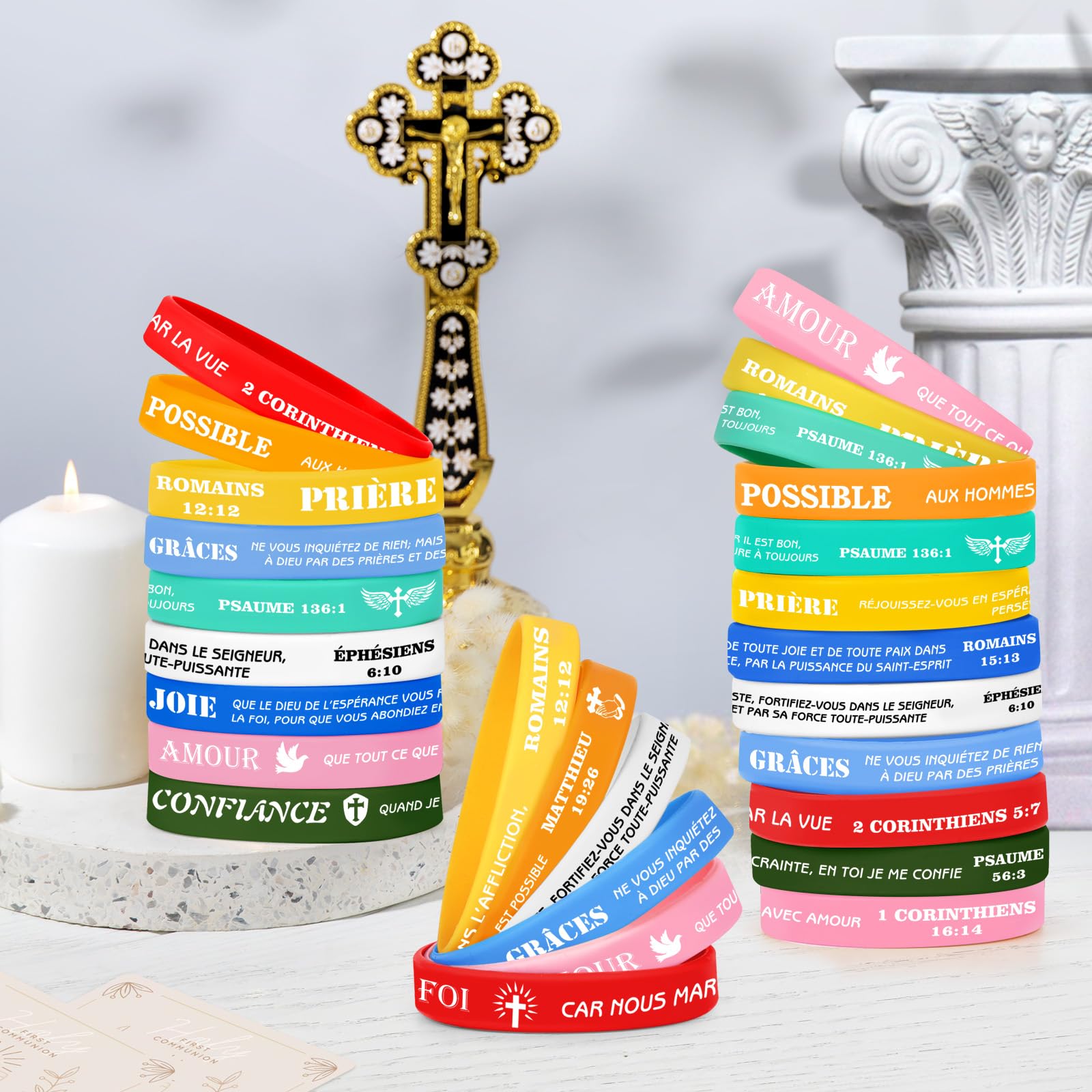 Bracelet de motivation en silicone bible version française de 8 pouces, bracelet cadeau religieux, 9 citations bibliques, 9 couleurs, cadeau idéal, cadeau d'équipe
