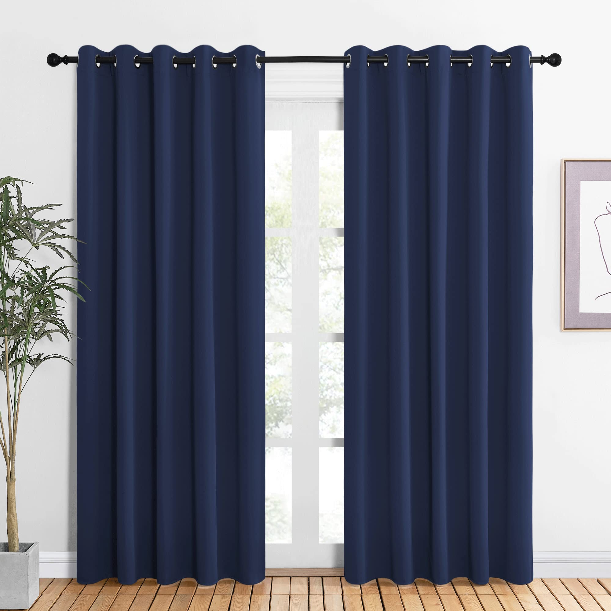 NICETOWN Blackout Curtain Panels, Window Treatment Energy Saving Thermal Insulated Solid Grommet Blackout Drapes/Draperies (Navy Blue, 1 Pair, 60 by 84-inch)