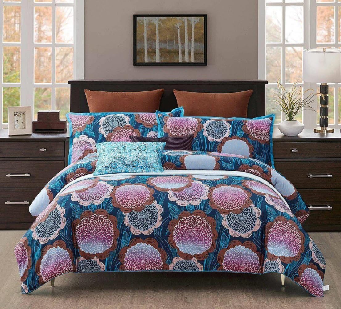 Royal Tradition 12PC Queen Size Duvet Bed in a Bag- Medium Weight Down Alternative Comforter (Duvet Insert with Floral Printed Duvet Cover Set and Bed Sheets)