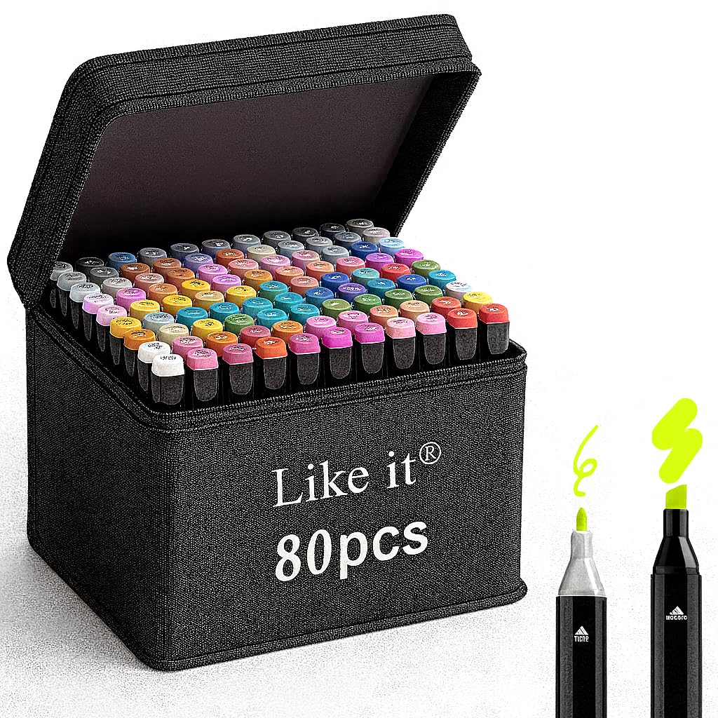 like it Twin Marker Set 80 Colors | Dual Tip Alcohol Based Art Markers with Fine and Chisel Tip for Drawing Illustration Adult Coloring and Design Use