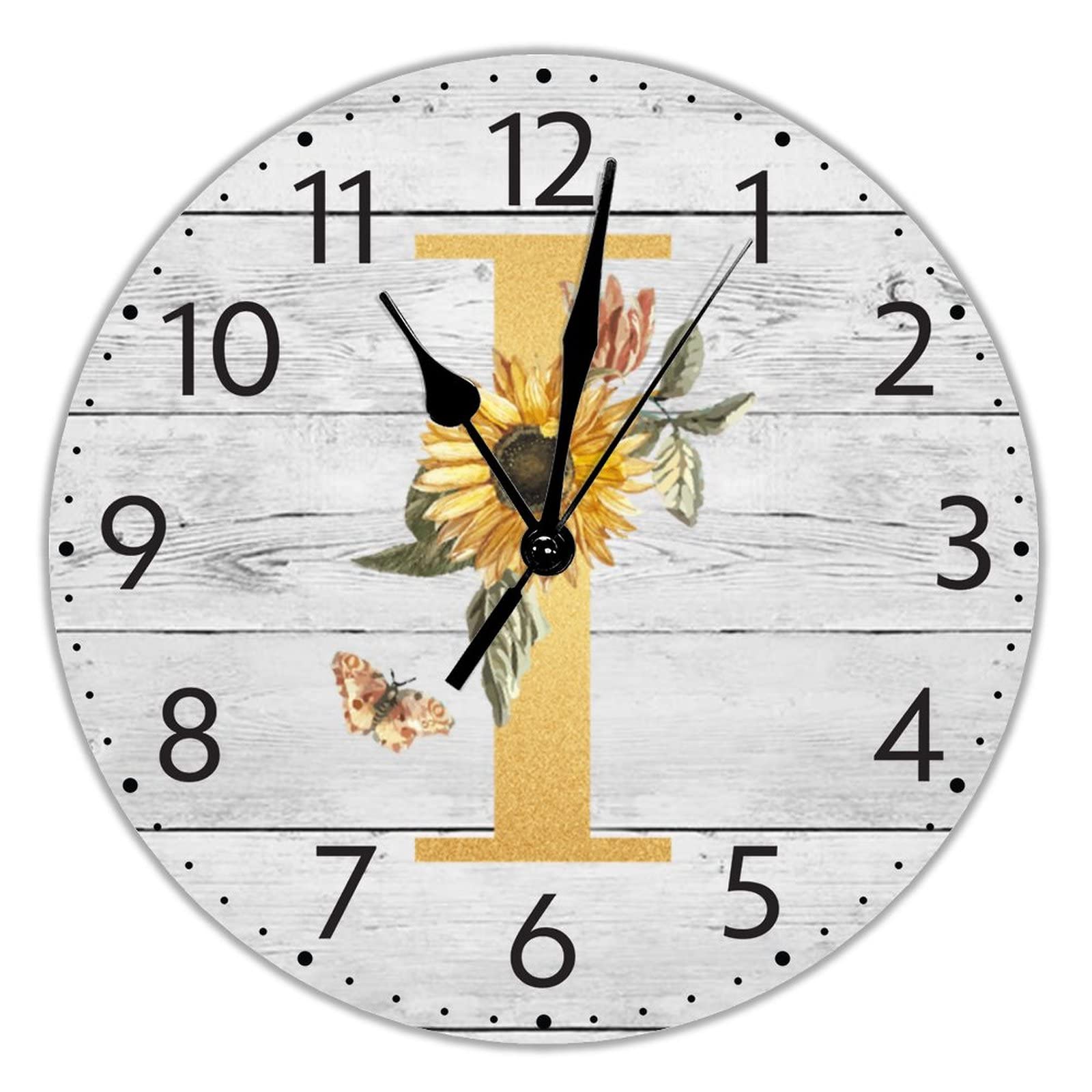 Horloge lettre I dorée monogramme de 38 cm silencieuse pour salon