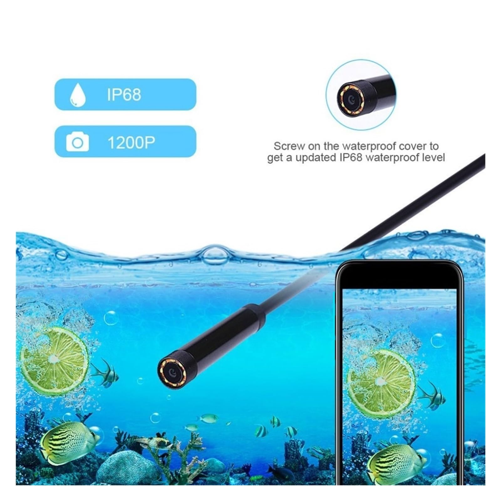 Przemysłowa Kamera Endoskopowa 8mm Boroskop IP67 Wodoodporna Inspekcja Do Silnika Samochodowego Rura Kanalizacyjna Telefon Micro-USB Typu C USB WyraźNa Jakość Obrazu(5m,8mm Soft Cable)