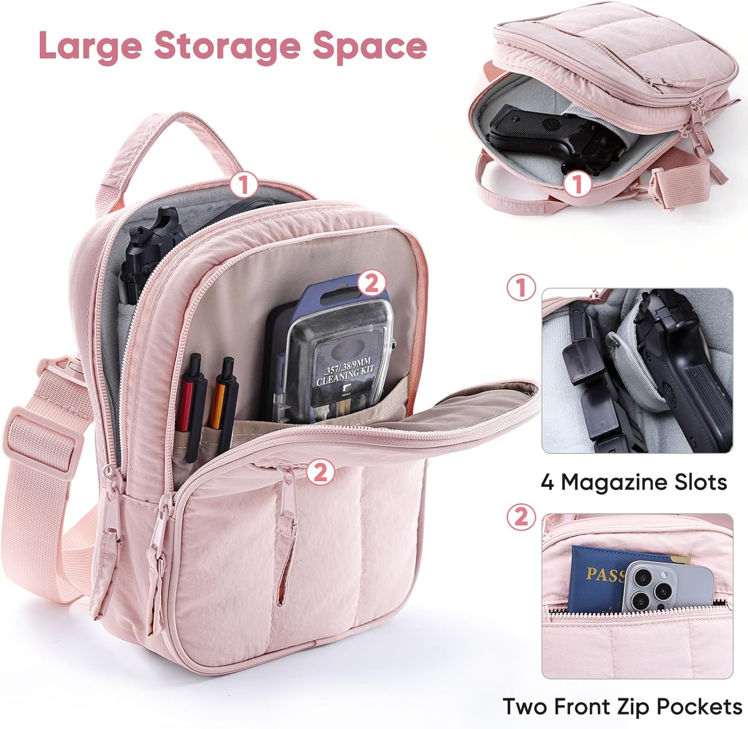 Concealed Carry Gun Bag for Women Pistol Purse Padded Soft Handgun Case with Removable Holster, Crossbody & Waist Carry CCW Bag, Lockable Zipper Pistol Purse, Stylish & Secure - Image 4