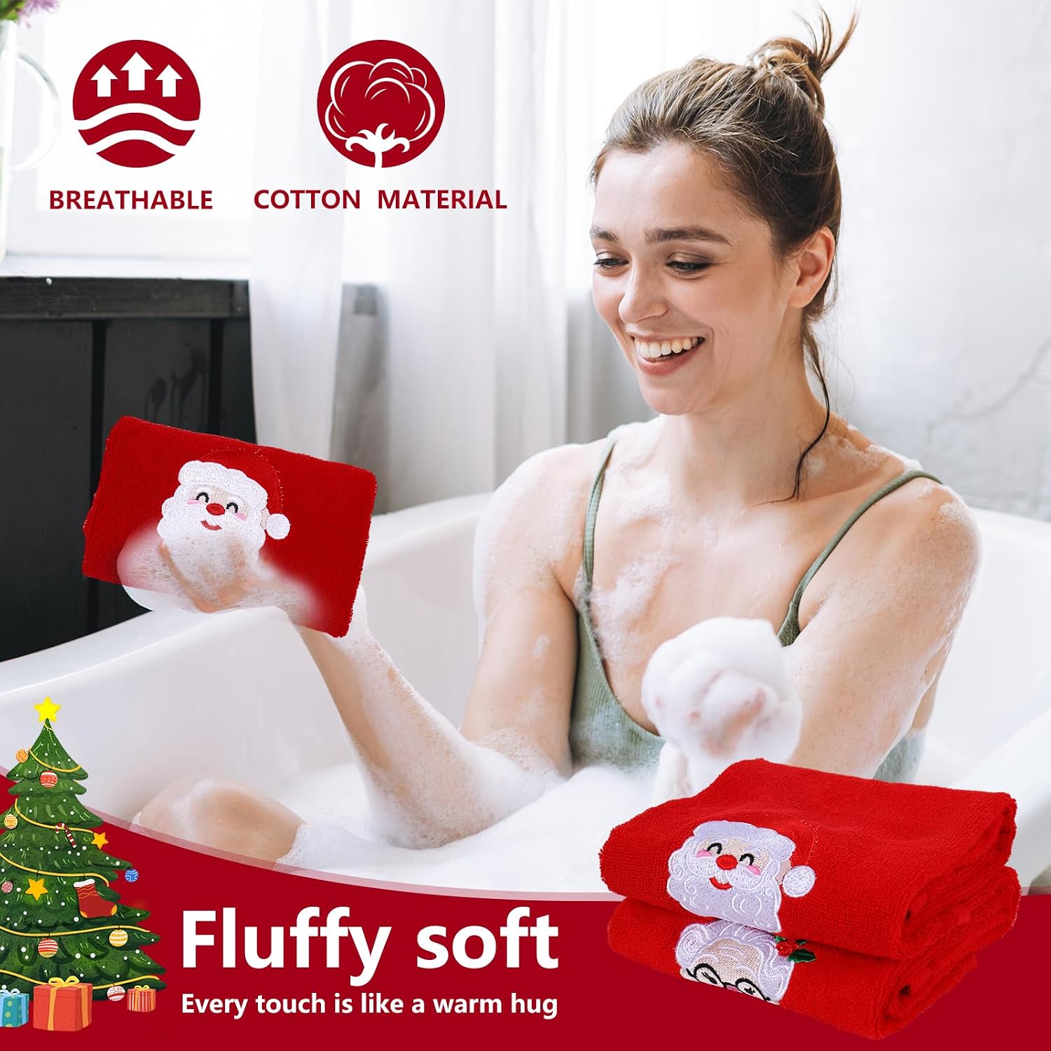 JarThenaAMCS 2 Pcs Christmas Hand Towels Embroidered Red Santa Claus and Mrs. Claus Absorbent Bath Towel for Winter Xmas Hand Drying Cleaning Cooking Gift, 29.5 x 13.7 Inch