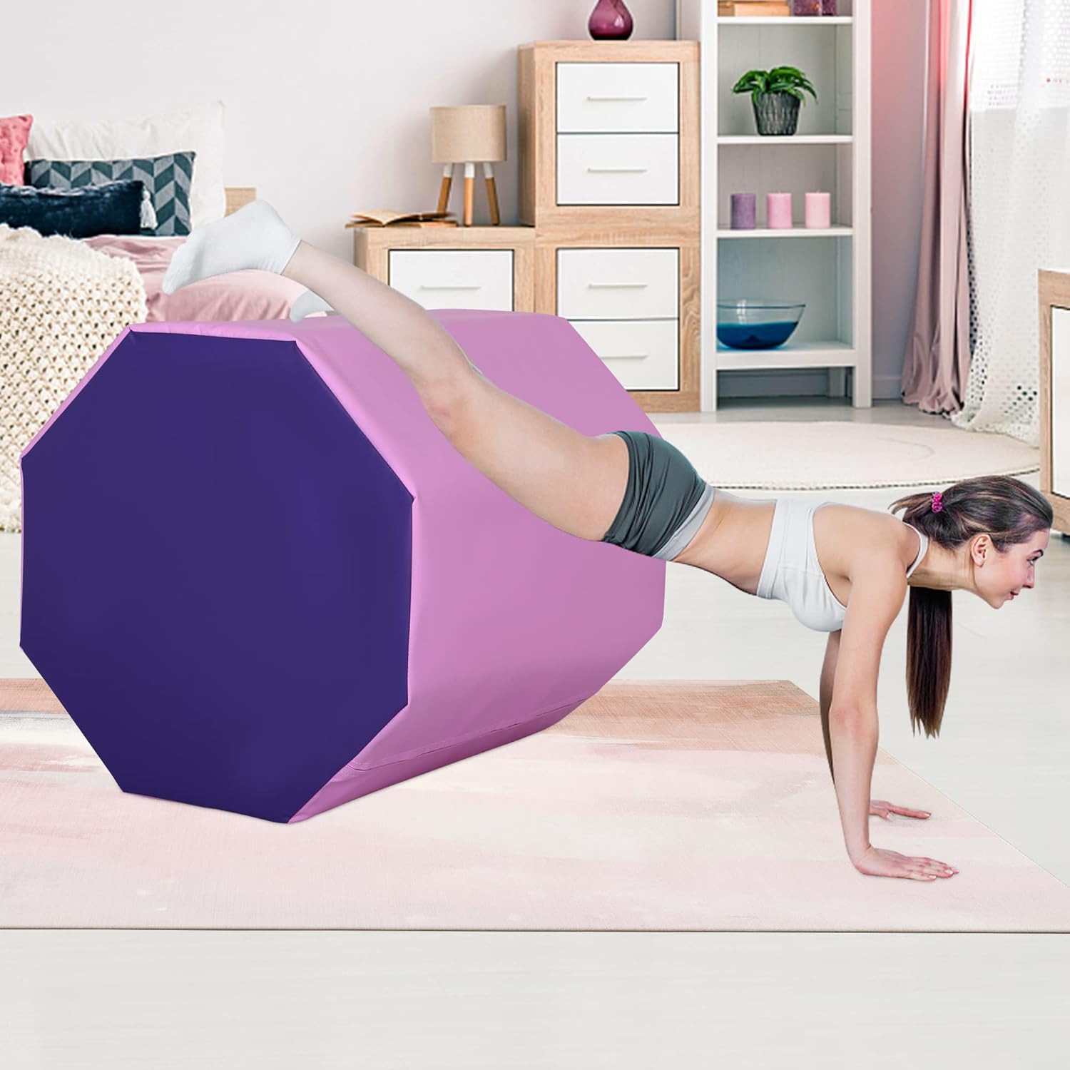 Octagon Tumbler Gymnastics Mat 24.4" x 25.6" Octagon Tumbling Mat for Gymnastics Somersault Handsprings Backbend Skill Shape PVC Mesh Octagon Gymnastic Equipment Mat for Gym Cheerleading