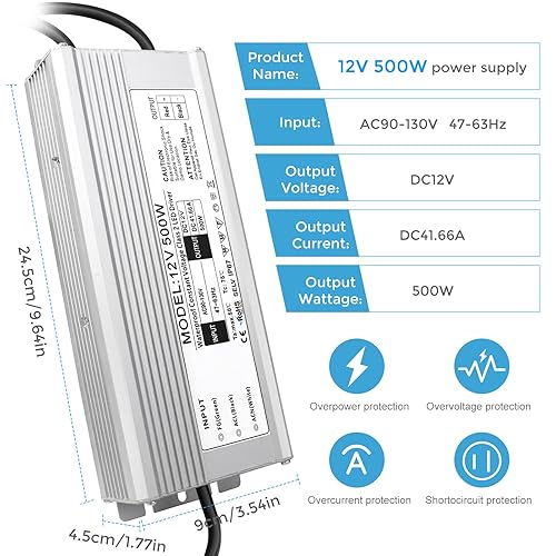 Vista 71 de Fuente de alimentación LED de 24 V 200 W, controlador LED IP67 impermeable, transformador de bajo voltaje de 110 V a CC de 24 voltios con enchufe