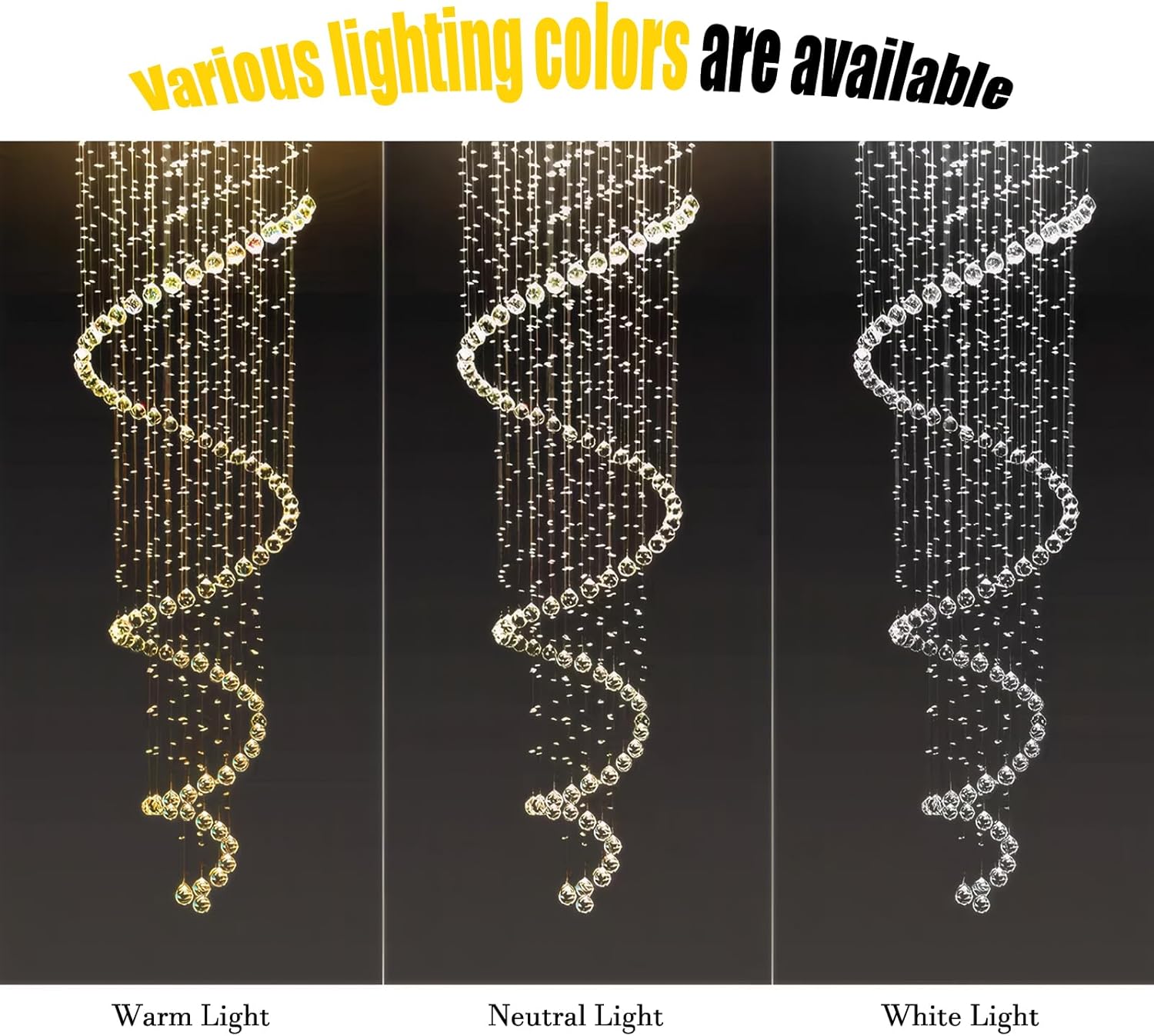 Modern Spiral Chandelier H70in Raindrop Crystal Pendant Lights Fixtures Flush Mount Crystal Ceiling Light for Foyer Entry Stairway High Ceiling