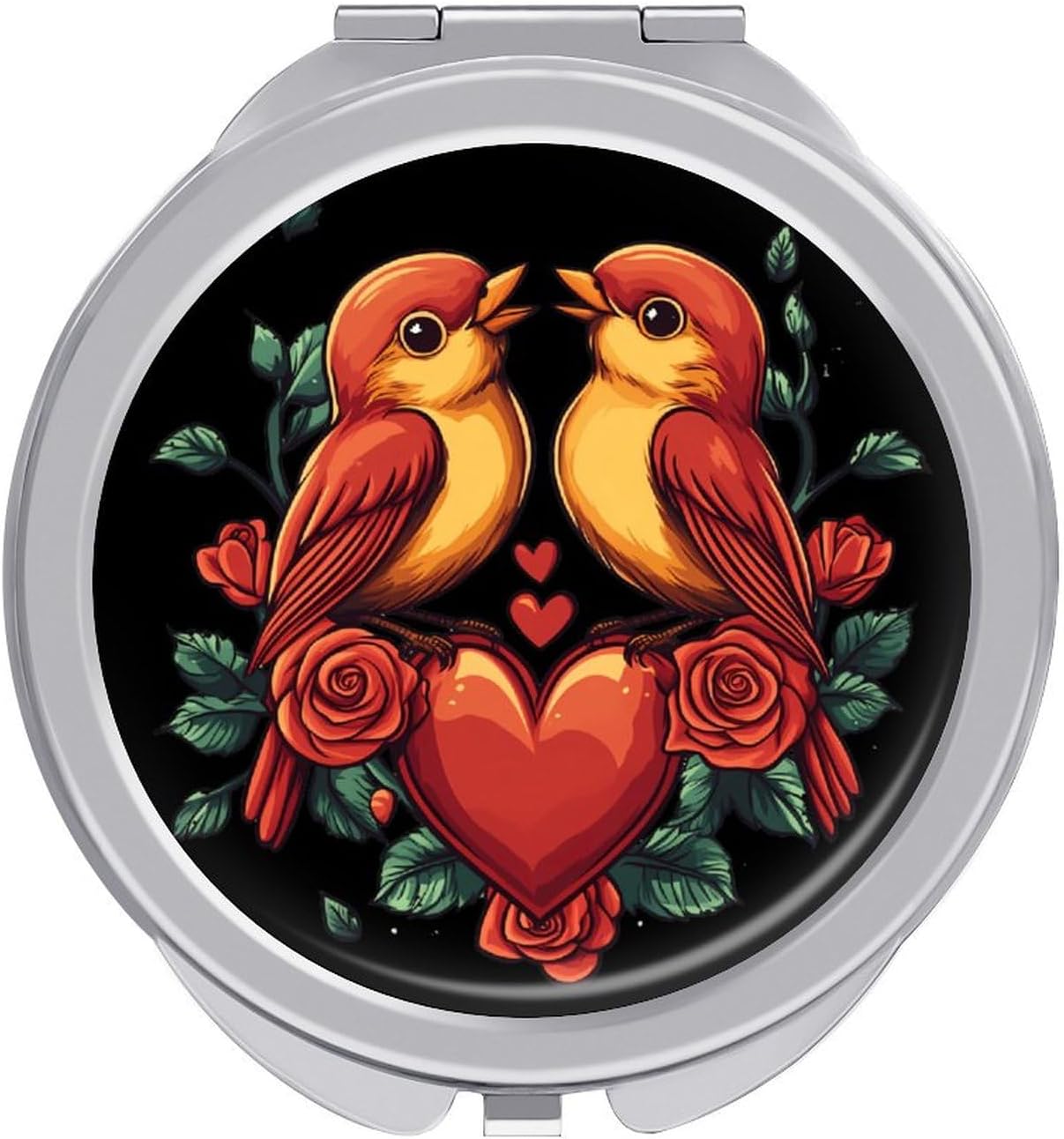 Valentine's Day Love Birds Compact Makeup Mirror Mini Foldable Cosmetic Mirror Portable Travel Mirror for Purse Pocket