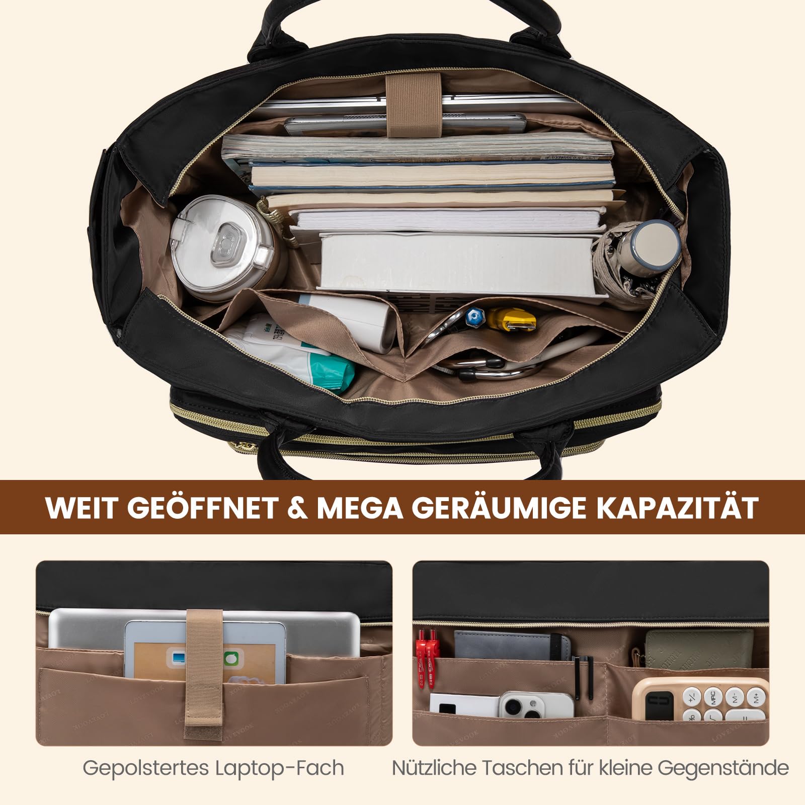 LOVEVOOK Lehrertasche Damen Groß, 15.6 Zoll Laptoptasche Arbeitstasche
