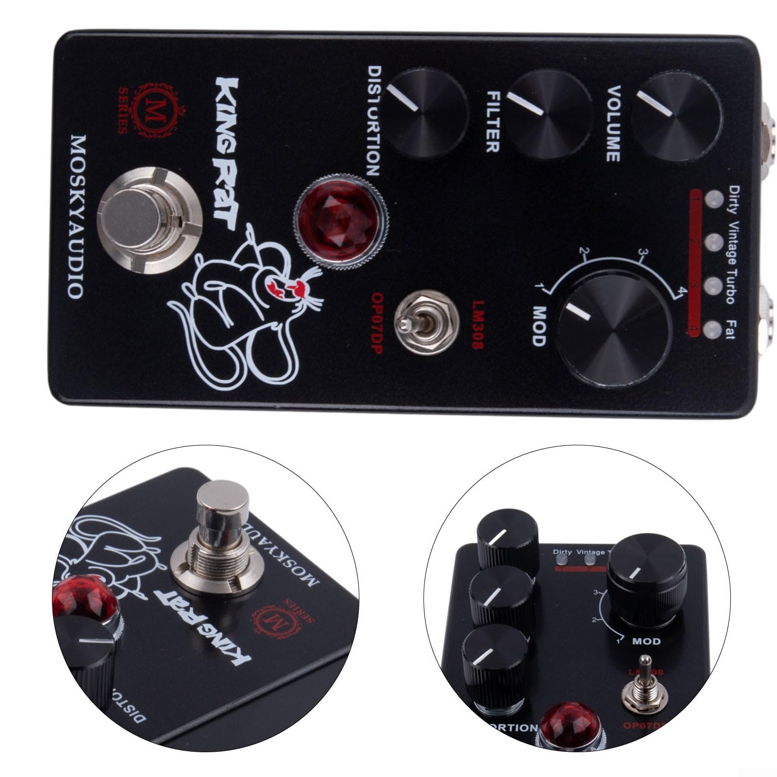 per mosky King Fuzz Distorsione Pedale per Chitarra Elettrica con Controllo Filtro Volume 4-Mode Tone Shaping Studio Stage Effect Unit 115x64mm