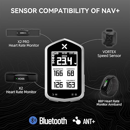 Miniatura 2 de XOSS NAV Plus - Computadora de bicicleta GPS con Bluetooth, 2.4 pulgadas Ant+ Bike Computadora inalámbrica con batería de 33 horas de duración, IPX7