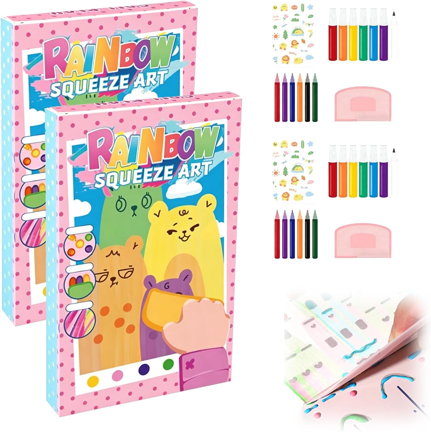 Rainbow Squeeze Art Kit, Magic Rainbow Scratch Paper Art Set, Creative Squeegee Painting Kit, Rainbows Scratch Paper Art Set DIY Postcards, for Craft Party Favors,2PCS