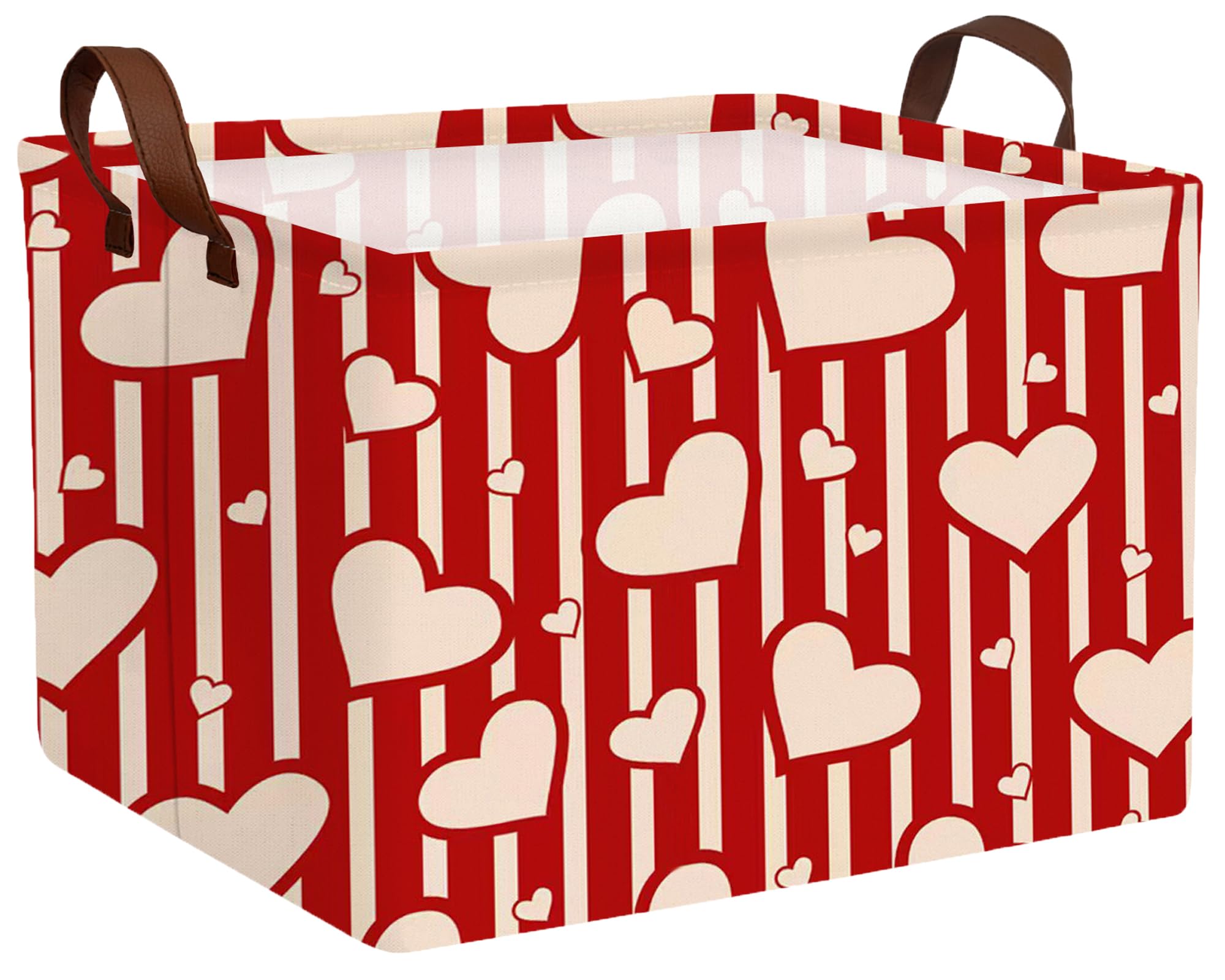 Large Valentine's Day Basket Heart Shaped Storage Bin for Gifts Collapsible Organizer Room Decor (Vertical Bar Love)