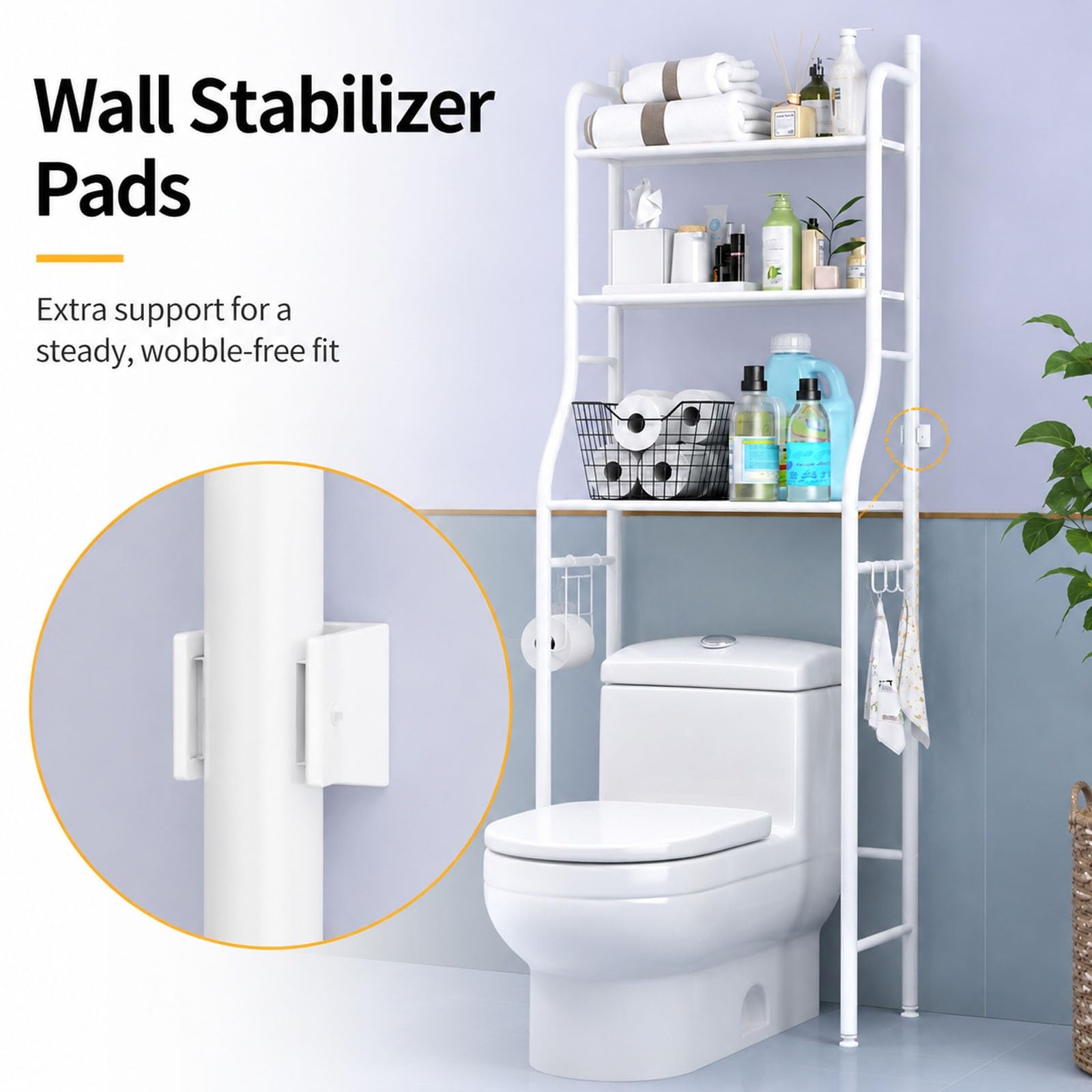 Mobile Sopra WC a 3 Ripiani, Scaffale Portaoggetti Bagno Autoportante | Organizzatore WC Salvaspazio per Piccoli Bagni, Mensola Sopra Toilette per Asciugamani(White)