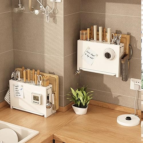 Miniatura 8 de Agujero de secado de cuchillos para encimera de cocina, estante de almacenamiento de cuchillos de metal, almacenamiento integrado de tabla de