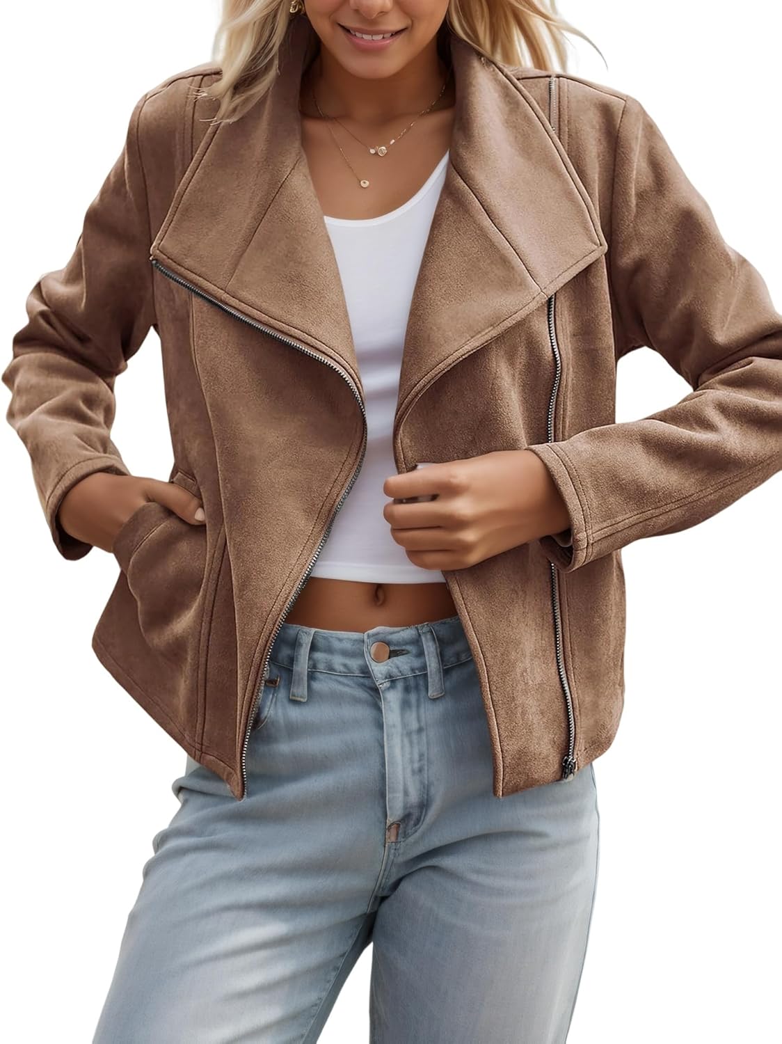 Womens Jacket Suede Faux Leather Jackets Fall 2024 Outfits Winter Cropped Coats Tops