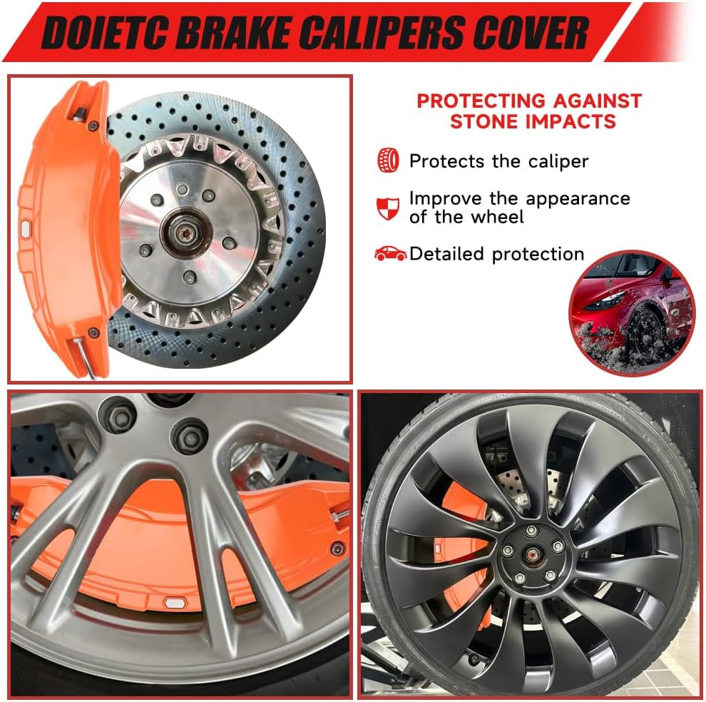 Brake Caliper Covers Compatible with Tesla Model Y Juniper 2025-2026, 19 20 Inches Front and Rear Brake Wheel Hub Brake Caliper Covers 4 Pcs For Model Y Juniper Accessories Orange