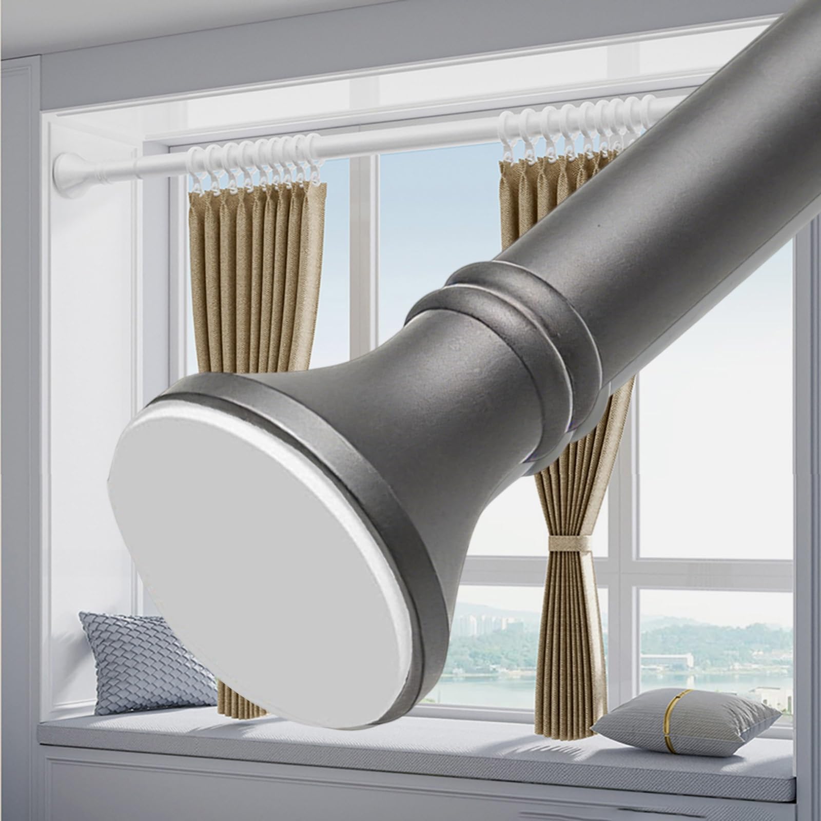Tringle de douche antidérapante et imperméable grise pour grand angle de salle de bain