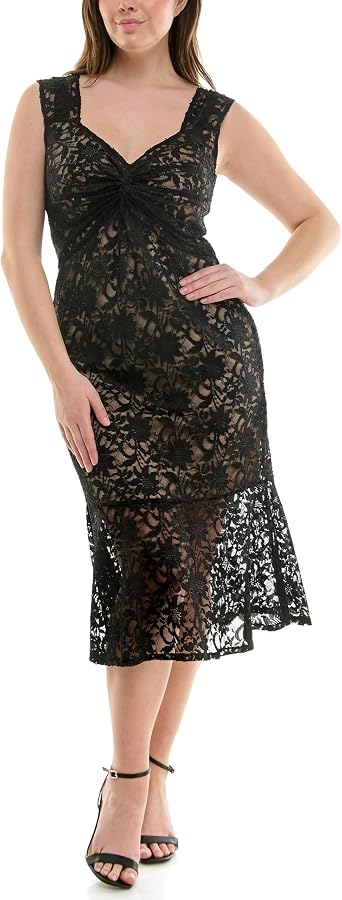 Nicole Miller Womens Portrait Neckline, Stretch Lace, Bodycon Dress