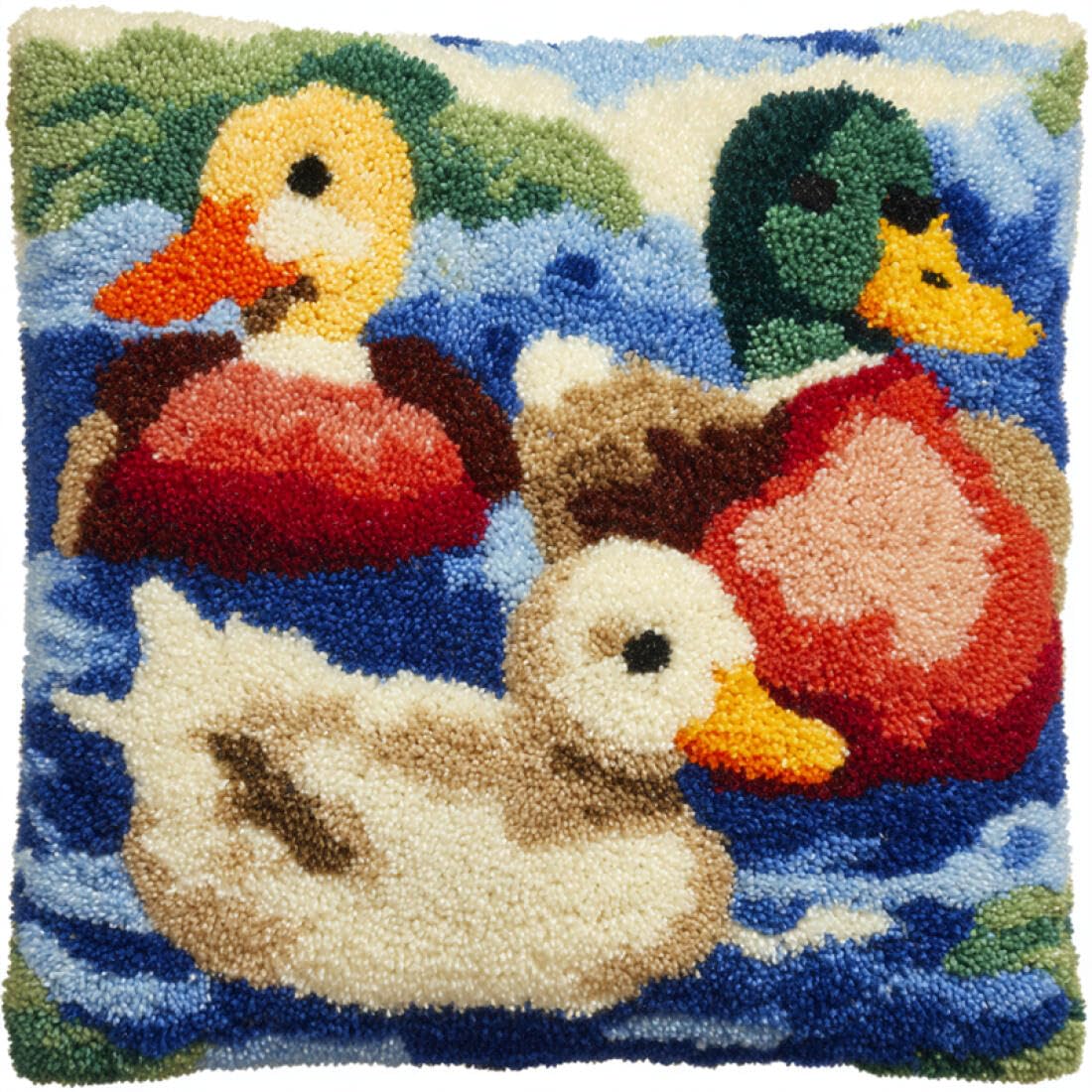 Kitquiver Animal DIY Latch Hook Kit Cartoon Duck DIY Latch Hook Rug Kit for Beginners Embroidery Cushion Canvasfor Adult Beginners 17x17In