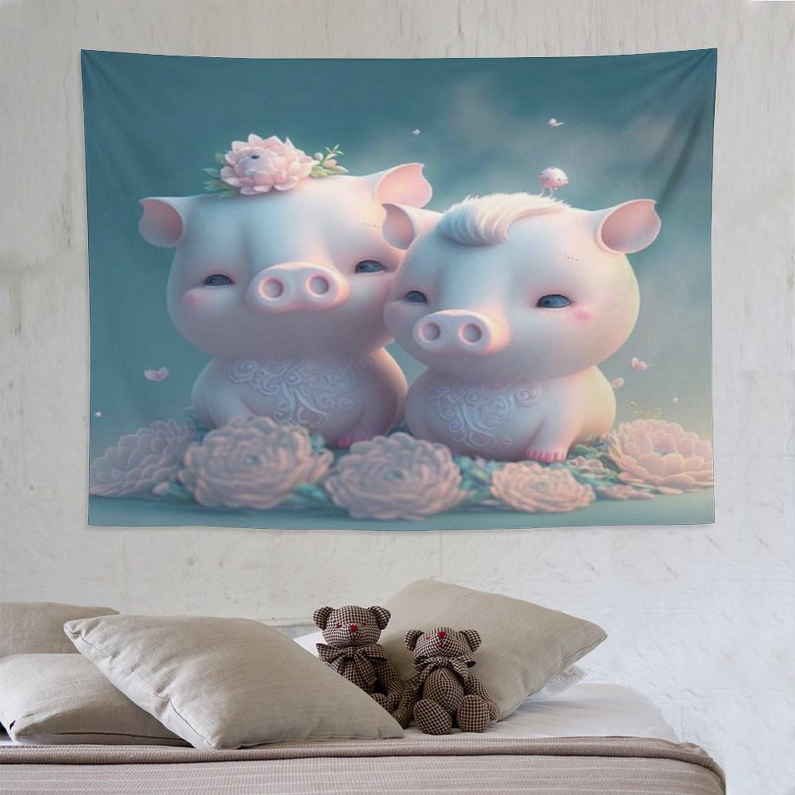 Tapisserie murale cochon mignon grand format 150x200 impression 3D - 8