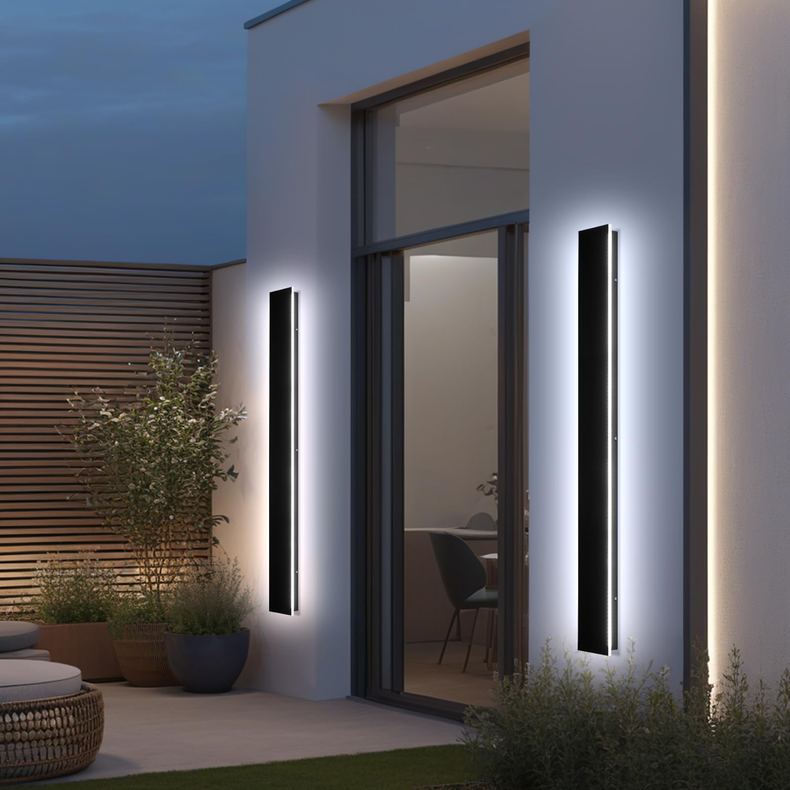 AioTio 70.8in 2pcs Outdoor Wall Lights, Upgraded 4.72in Wide Black Exterior Light Fixtures Wall Mount, Waterproof Modern Porch Light,Dimmable Long Strip LED Linear Outdoor Sconces Lighting for House