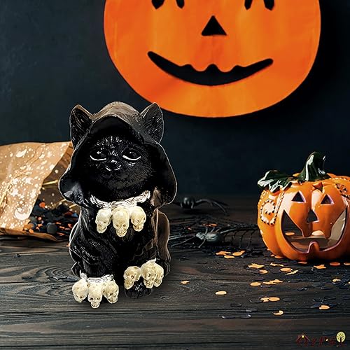 Miniatura 4 de QZFSL Figura de gárgola de escultura de gato negro, sombrero mágico para decoración de Halloween y estatuas de jardín, gnomo como estatua de patio,