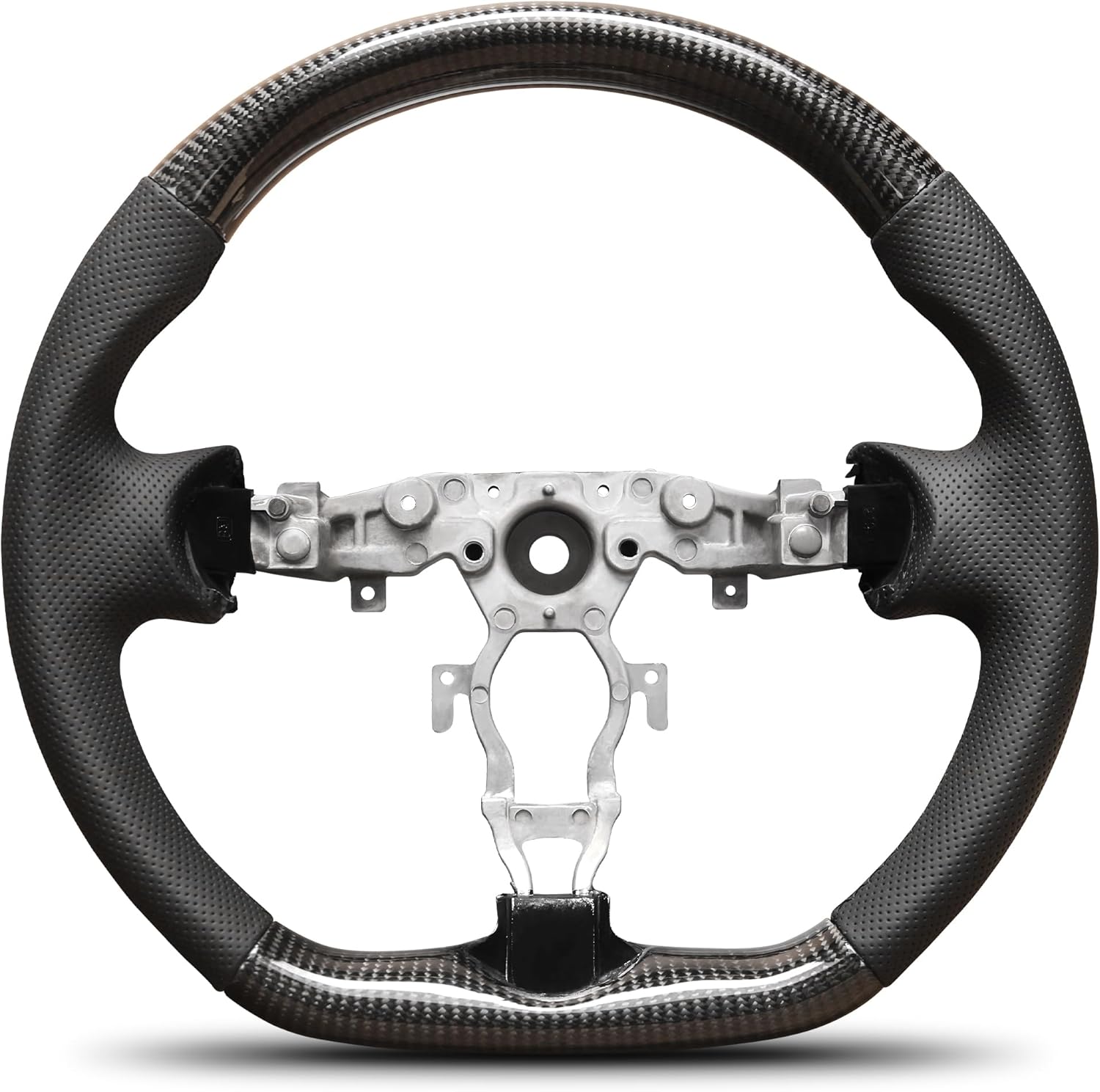 Carbon Fiber Steering Wheel Compatible with Nissan 350Z 2003-2009, D-Shaped Flat-Bottom Custom Steering Wheel with Nappa Perforated Leather Grip, Hand-Stitched Sport Upgrade