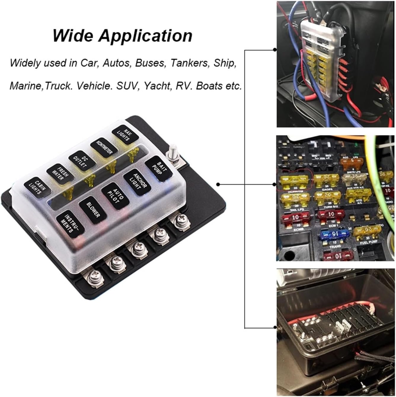 12V 24V Blade Fuse Box Holder 4/6/10/12 Ways Modified Fuse Box Terminal Block with LED Warning Light for Car Boat Marine Trike (Color : 6 Way)