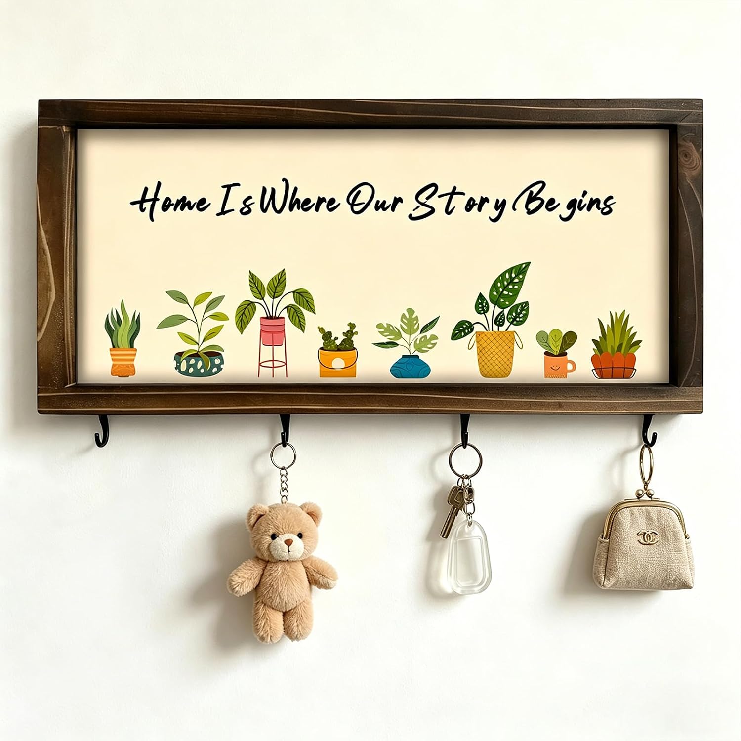 Kas Home Rustic Entryway Wall Decor, Key Holder with 4 Dog Leash Hooks